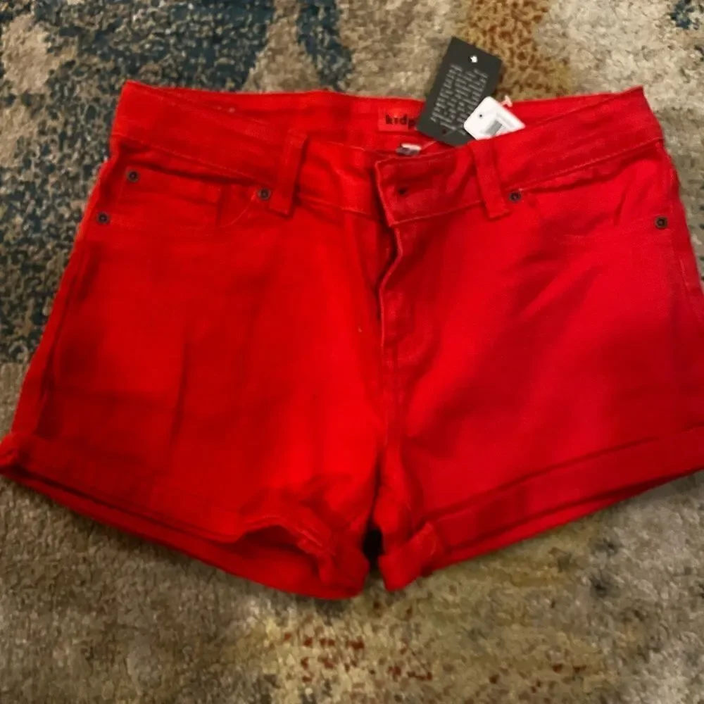 Girls Red Denim Shorts